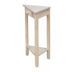 Table d'appoint d'angle inachevée - International Concepts : Bois massif, forme triangulaire, étagère de rangement