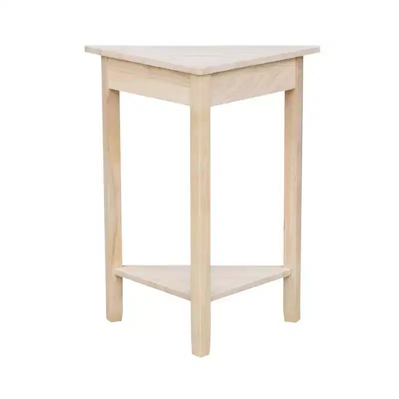 Table d'appoint d'angle inachevée - International Concepts : Bois massif, forme triangulaire, étagère de rangement