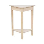 Table d'appoint d'angle inachevée - International Concepts : Bois massif, forme triangulaire, étagère de rangement