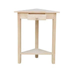 Table d'appoint d'angle inachevée - International Concepts : Bois massif, forme triangulaire, étagère de rangement