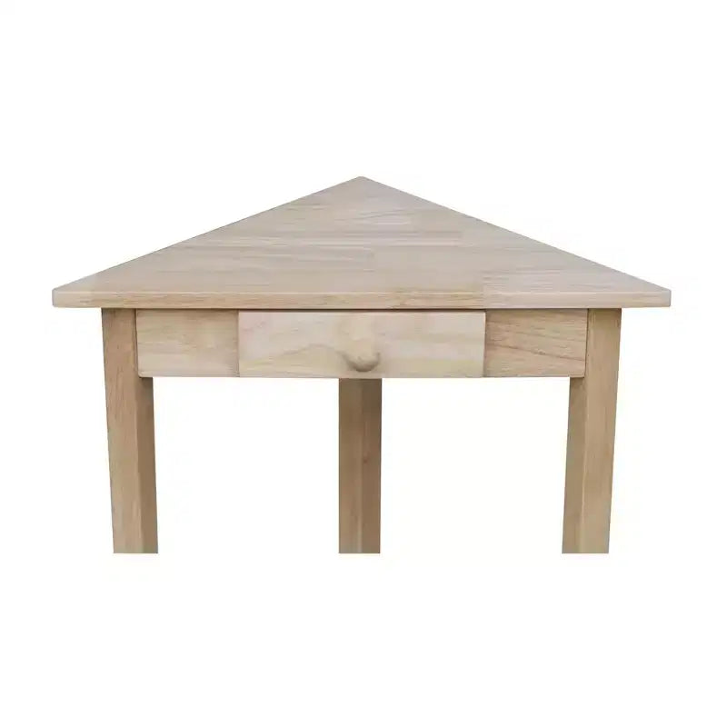 Table d'appoint d'angle inachevée - International Concepts : Bois massif, forme triangulaire, étagère de rangement