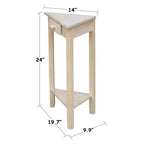 Table d'appoint d'angle inachevée - International Concepts : Bois massif, forme triangulaire, étagère de rangement