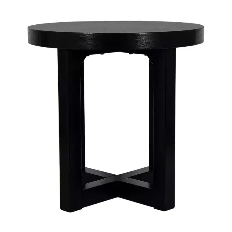 Table d'appoint East at Main Round Crisscross Base Accent noire : Bois de manguier, 17,9 po de haut, 35,9 po de large