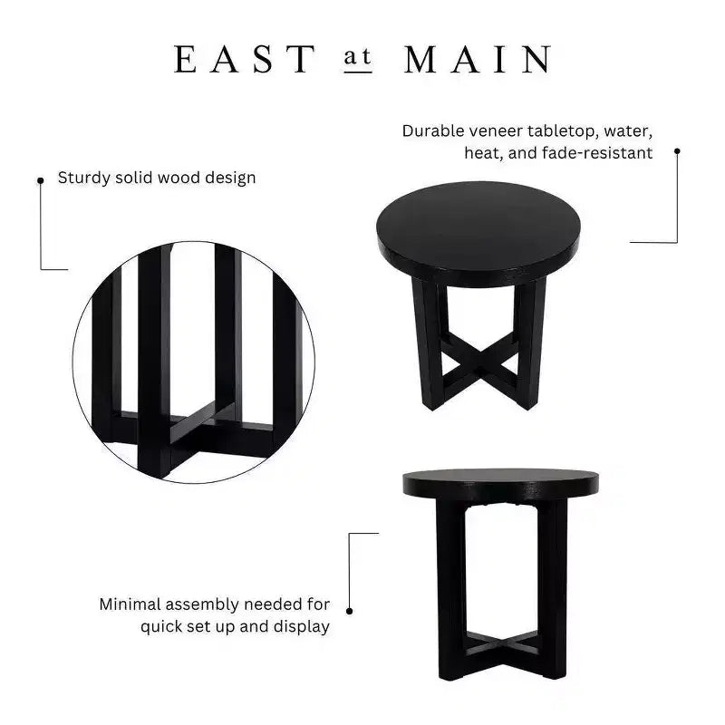 Table d'appoint East at Main Round Crisscross Base Accent noire : Bois de manguier, 17,9 po de haut, 35,9 po de large