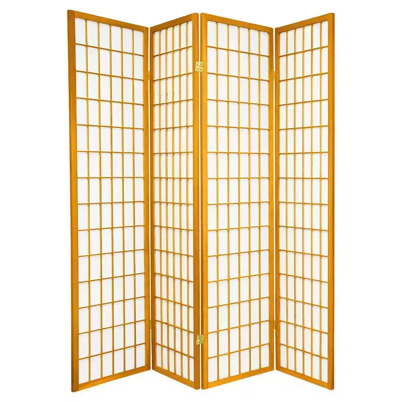 6 ft. Tall Window Pane Shoji Screen - Honey (4 Panels): Oriental Furniture, Hardwood Frame, Metal Hardware