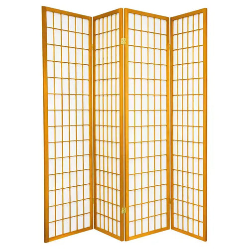 6 ft. Tall Window Pane Shoji Screen - Honey (4 Panels): Oriental Furniture, Hardwood Frame, Metal Hardware