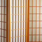 Paravent shoji 6 pi. en bois avec carreaux - Miel (4 panneaux) : Oriental Furniture, cadre en bois dur, quincaillerie en métal