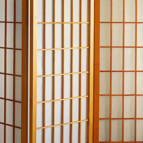 Paravent shoji 6 pi. en bois avec carreaux - Miel (4 panneaux) : Oriental Furniture, cadre en bois dur, quincaillerie en métal