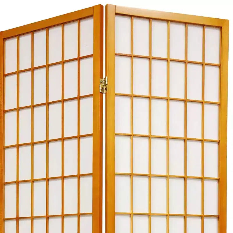 Paravent shoji 6 pi. en bois avec carreaux - Miel (4 panneaux) : Oriental Furniture, cadre en bois dur, quincaillerie en métal