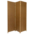Oriental Furniture 6 ft. Tall Woven Fiber Room Divider Two-Tone Brown 3 Panel: Hardwood Frame, Metal Hinges