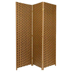 Oriental Furniture 6 ft. Tall Woven Fiber Room Divider Two-Tone Brown 3 Panel: Hardwood Frame, Metal Hinges