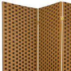 Paravent en fibres tressées brun bicolore 3 panneaux 183 cm Oriental Furniture : cadre en bois massif, charnières métalliques