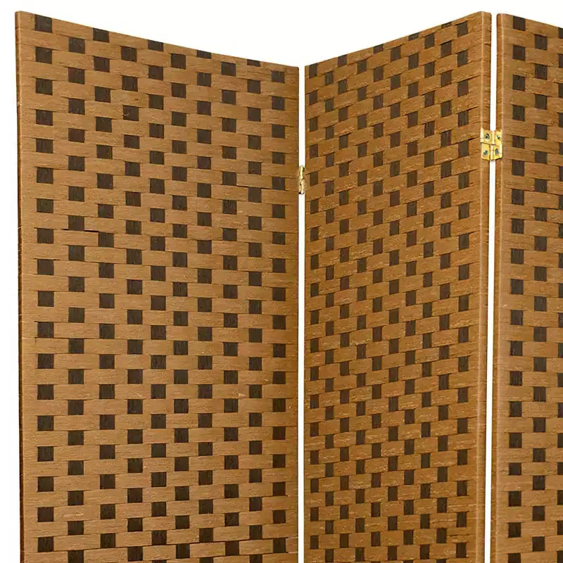 Paravent en fibres tressées brun bicolore 3 panneaux 183 cm Oriental Furniture : cadre en bois massif, charnières métalliques