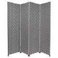Oriental Furniture 6' Tall Woven Fiber 4 Panel Room Divider Black/White: Hardwood Frame, No Assembly Required