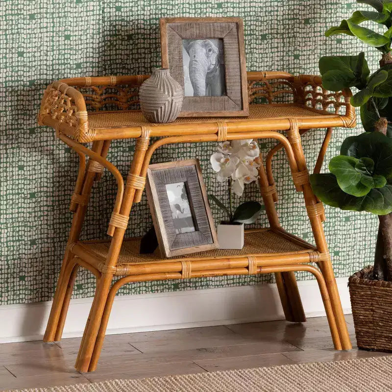 bali & pari Nayana Console 2 niveaux en rotin naturel miel clair : Fait main, Aucun assemblage requis, Style bohème