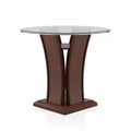 Gabriella Round Glass Top End Table Brown Cherry - HOMES: Inside + Out: Contemporary Pedestal, Tempered Top, Open Shelf