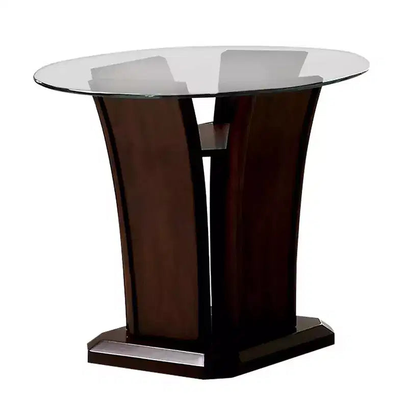 Table d'appoint Gabriella avec plateau en verre rond et finition merisier marron - HOMES: Inside + Out : Piètement contemporain, plateau en verre trempé, étagère ouverte