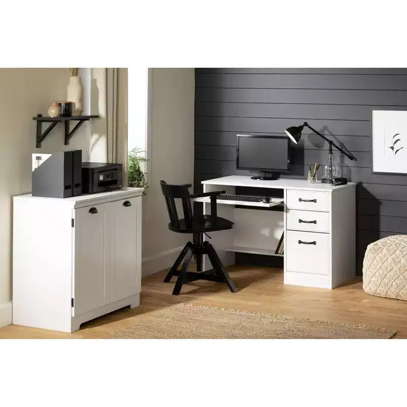 Armoire de rangement 2 portes Farnel Blanc pur – South Shore : Style campagnard, Tablettes ajustables