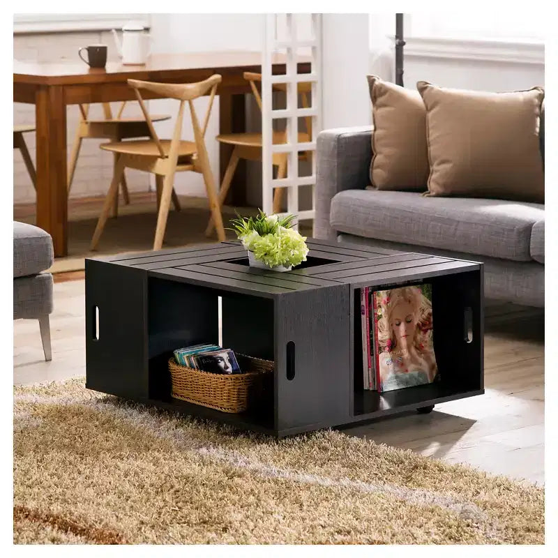 Table basse Roseline en forme de caisse moderne expresso - HOMES: Inside + Out: Design carré, mobile, compartiments de rangement