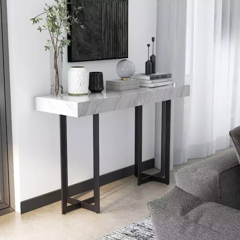 Rohde Contemporary Table Console 1 Tiroir Gris/Métal Gomme - miBasics