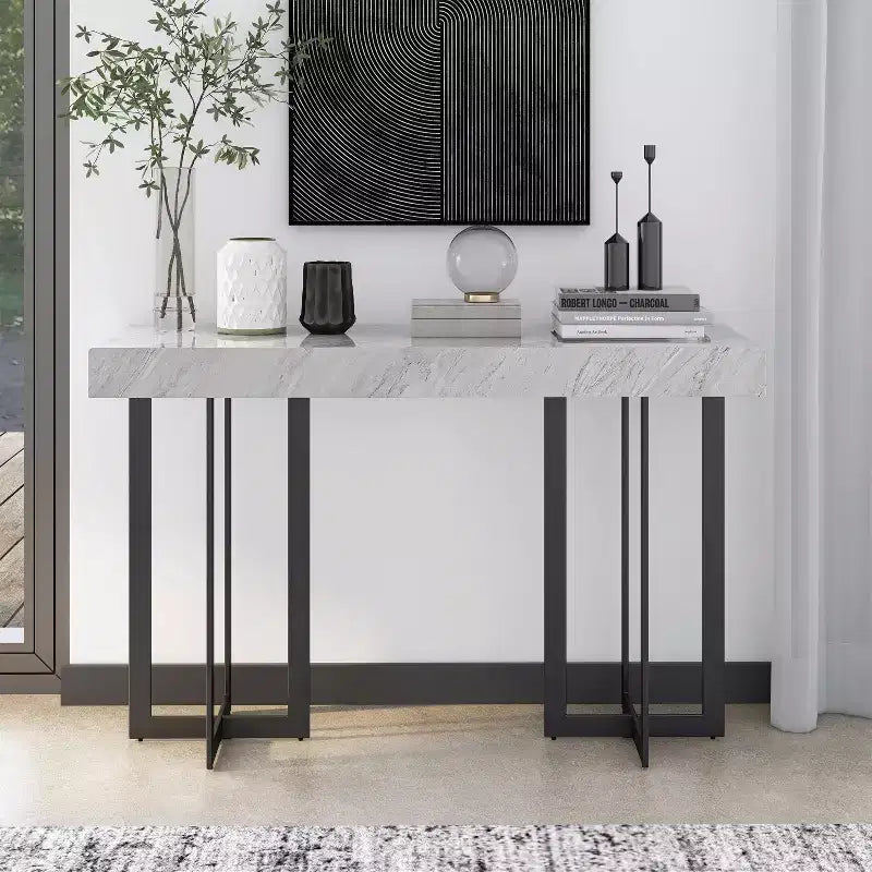 Rohde Contemporary Table Console 1 Tiroir Gris/Métal Gomme - miBasics