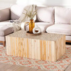 Table Basse en Bois de Teck Bali & Pari Grayson avec Rondins de Bois Recyclés Uniques Naturel