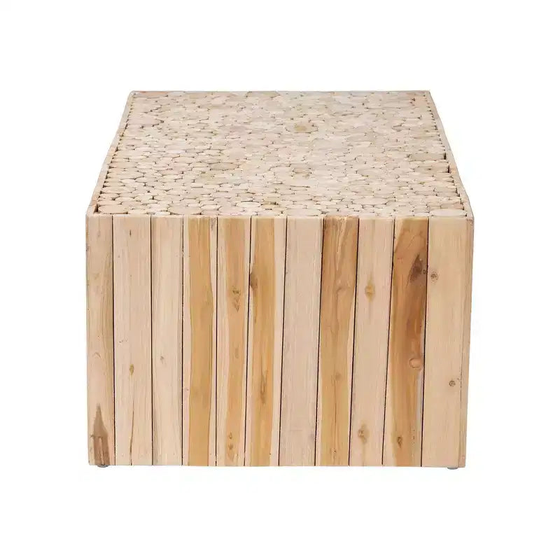 Table Basse en Bois de Teck Bali & Pari Grayson avec Rondins de Bois Recyclés Uniques Naturel