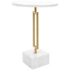 Olivia & May Marble Geometric Accent Table with Gold Metal Rectangular Stand White: Elegant Iron Pedestal Base