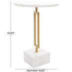 Table d'appoint géométrique en marbre Olivia & May avec piètement rectangulaire en métal doré blanc : Élégant piedestal en fer