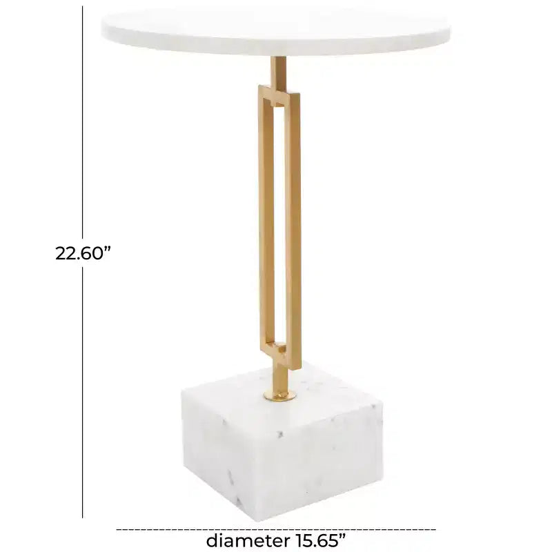 Table d'appoint géométrique en marbre Olivia & May avec piètement rectangulaire en métal doré blanc : Élégant piedestal en fer