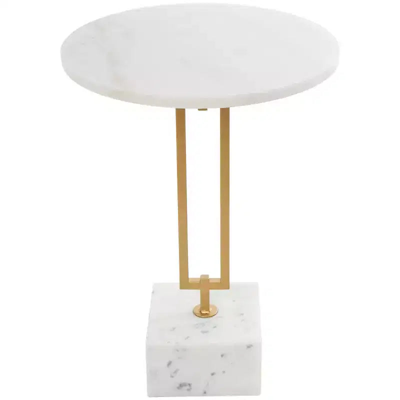 Table d'appoint géométrique en marbre Olivia & May avec piètement rectangulaire en métal doré blanc : Élégant piedestal en fer