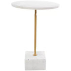 Table d'appoint géométrique en marbre Olivia & May avec piètement rectangulaire en métal doré blanc : Élégant piedestal en fer