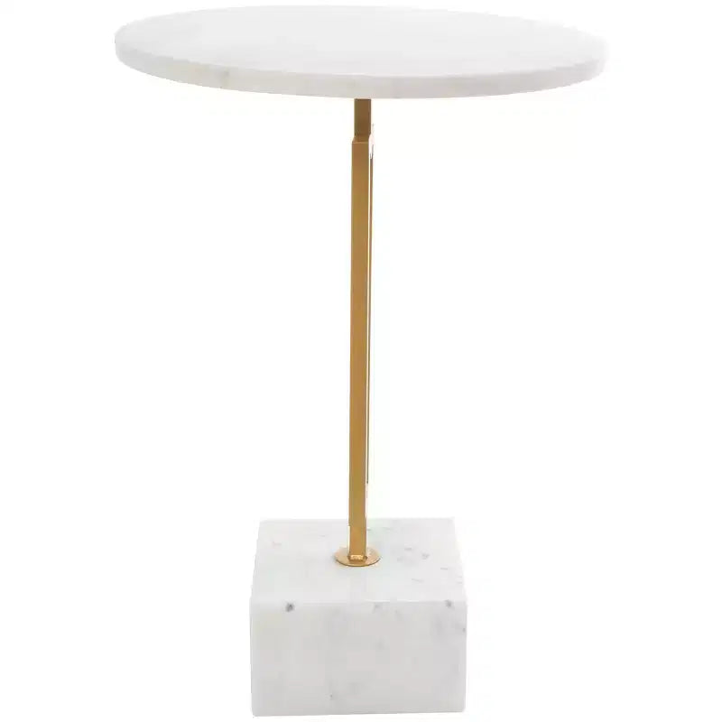 Table d'appoint géométrique en marbre Olivia & May avec piètement rectangulaire en métal doré blanc : Élégant piedestal en fer