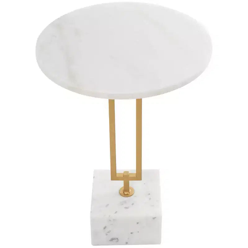 Table d'appoint géométrique en marbre Olivia & May avec piètement rectangulaire en métal doré blanc : Élégant piedestal en fer