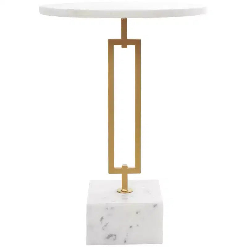 Table d'appoint géométrique en marbre Olivia & May avec piètement rectangulaire en métal doré blanc : Élégant piedestal en fer