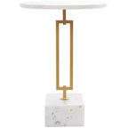 Table d'appoint géométrique en marbre Olivia & May avec piètement rectangulaire en métal doré blanc : Élégant piedestal en fer