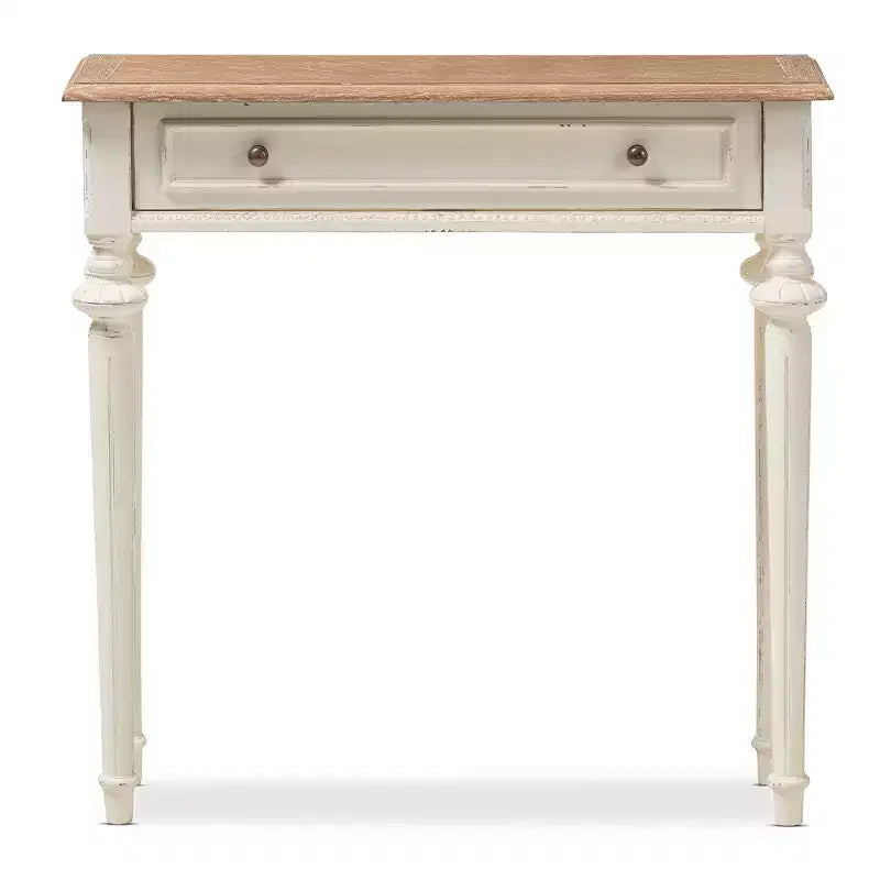 Console Marquetterie de style Provincial français en Chêne patiné et Bois vieilli - Blanc - Baxton Studio : Vintage, Pieds sculptés