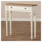 Console Marquetterie de style Provincial français en Chêne patiné et Bois vieilli - Blanc - Baxton Studio : Vintage, Pieds sculptés