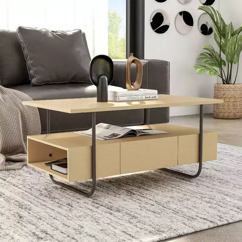 24/7 Shop At Home Table basse contemporaine Songcraft 36 po avec 1 tiroir et étagères, érable clair : Salon, Rectangulaire, MDF