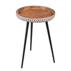 East at Main 18" Round Mango Wood Tray Top Side Table Brown: Sturdy Metal Frame, 20" High End Table