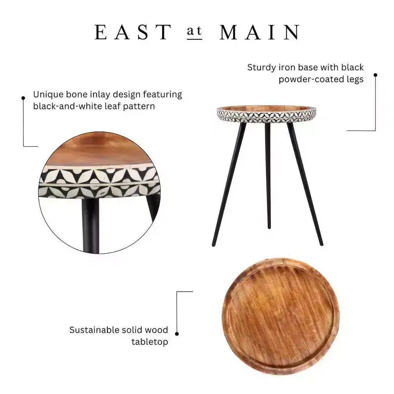 East at Main Plateau rond en bois de manguier de 45,7 cm, table d'appoint marron : Cadre en métal robuste, table d'appoint de 50,8 cm de haut