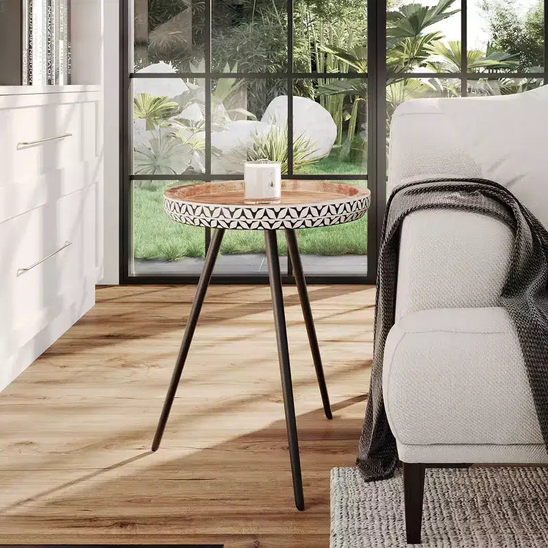 East at Main Plateau rond en bois de manguier de 45,7 cm, table d'appoint marron : Cadre en métal robuste, table d'appoint de 50,8 cm de haut
