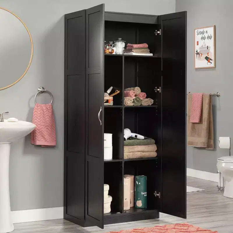 Armoire de rangement Sauder avec 4 tiroirs réglables aspect grain de bois noir