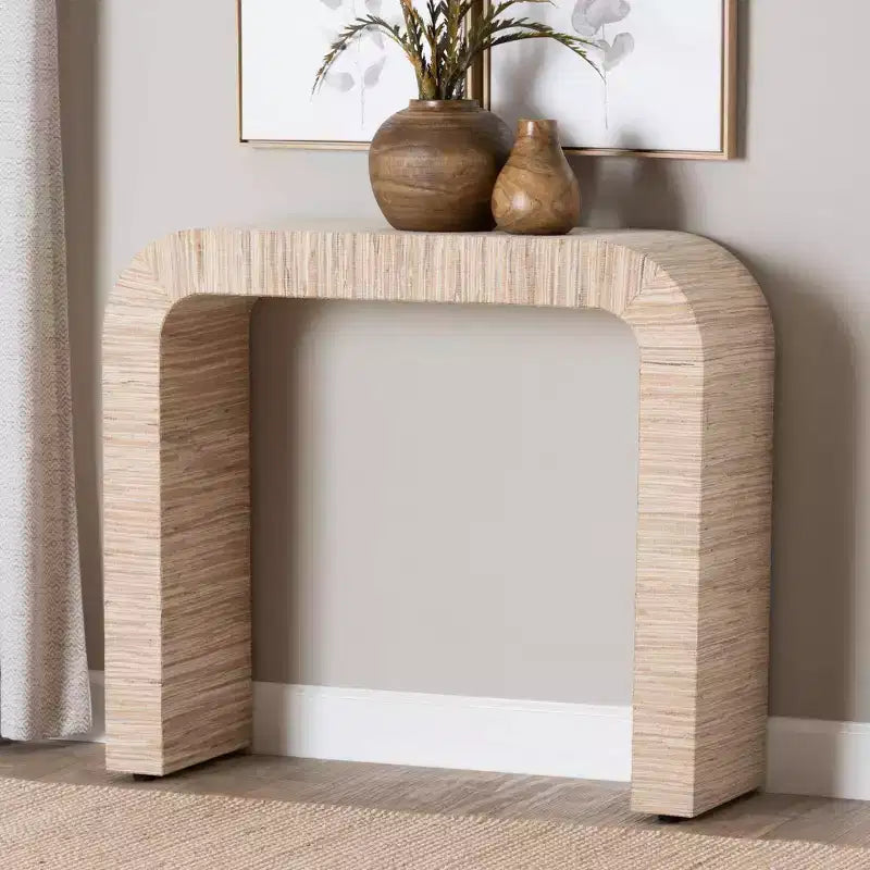 bali & pari Yareli Console en Grasscloth Tissé Naturel/Doré