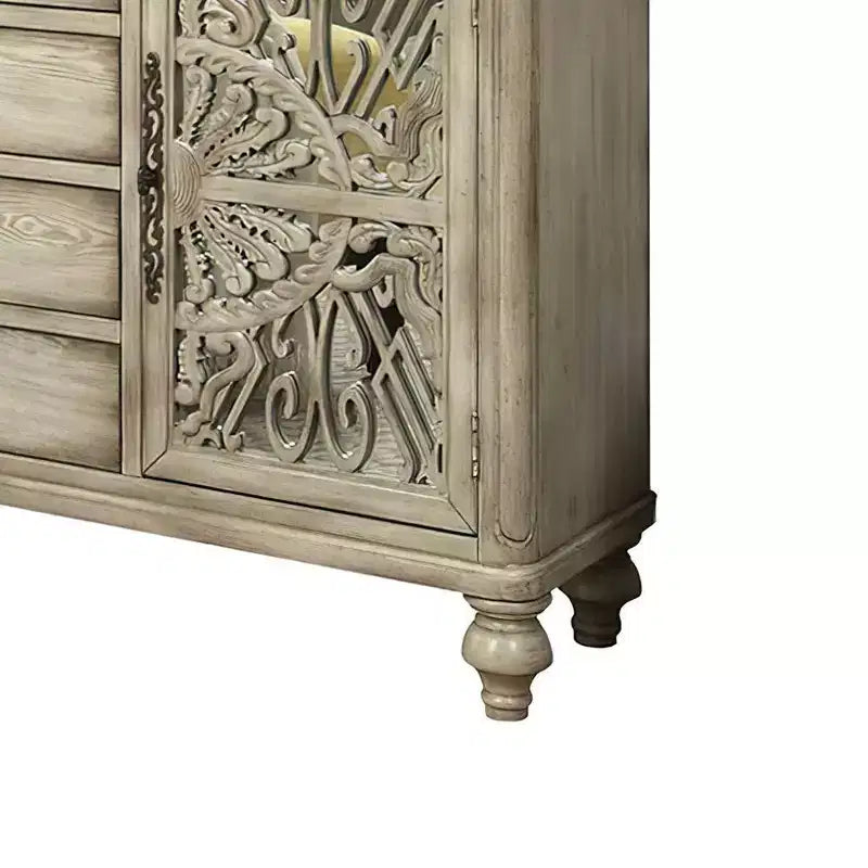 Table d'appoint Vermont 60 po Blanc antique - Acme Furniture : Rangement élégant, 4 tiroirs et étagères