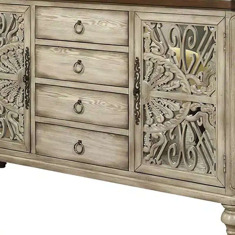 Table d'appoint Vermont 60 po Blanc antique - Acme Furniture : Rangement élégant, 4 tiroirs et étagères