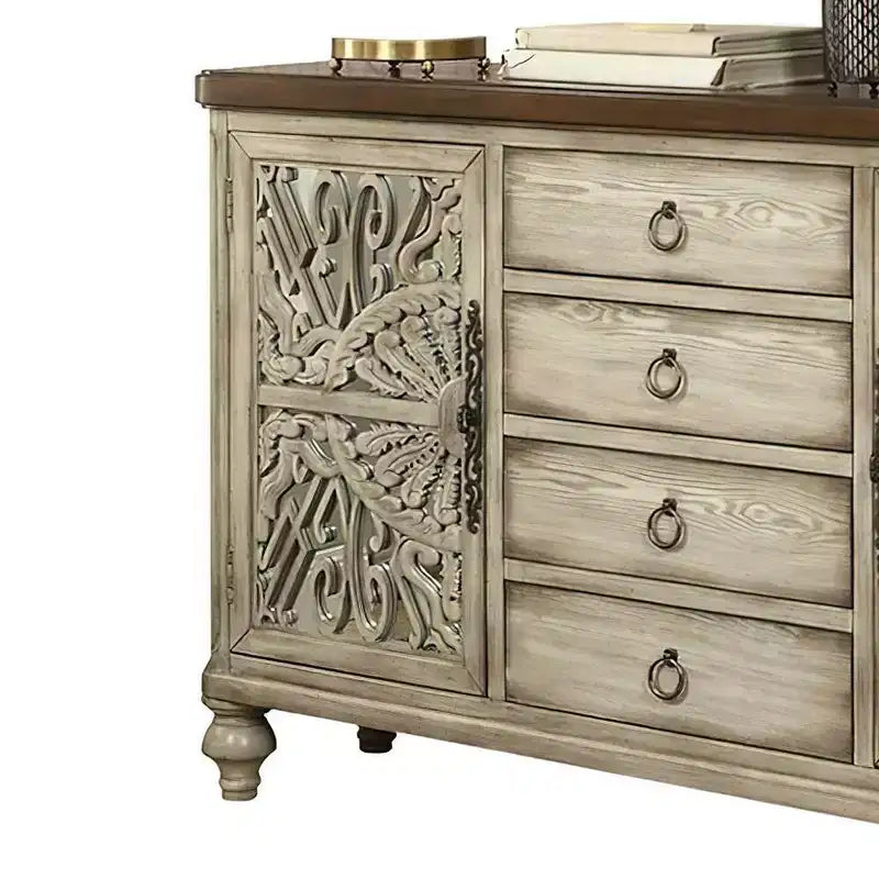 Table d'appoint Vermont 60 po Blanc antique - Acme Furniture : Rangement élégant, 4 tiroirs et étagères