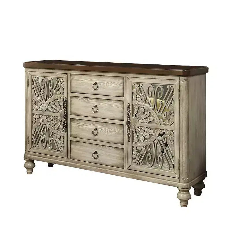 Table d'appoint Vermont 60 po Blanc antique - Acme Furniture : Rangement élégant, 4 tiroirs et étagères