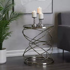 Table d'appoint contemporaine en marbre, anneau ouvert, argent - Olivia & May : Aucun assemblage, utilisation en intérieur, forme ronde