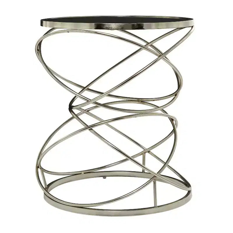 Table d'appoint contemporaine en marbre, anneau ouvert, argent - Olivia & May : Aucun assemblage, utilisation en intérieur, forme ronde